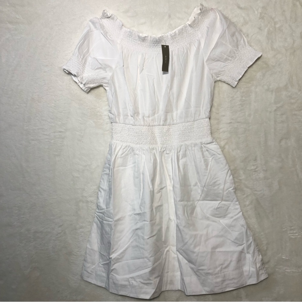 NWT J.Crew Women White Smocked puff-sleeve cotton poplin dress Size XXS - Picture 4 of 9